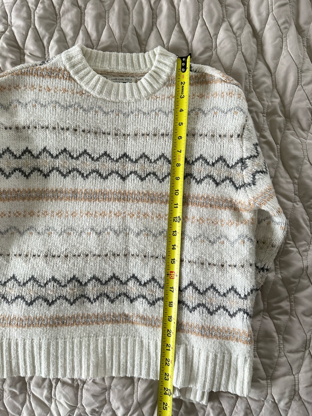 AE Cottagecore Fair Isle Pattern Knit Pullover Sweater Cream Tan Boho Oversized - Picture 6 of 8